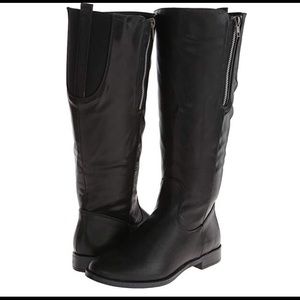 Pink & Pepper Wide Calf Black Rider Boots 6.5